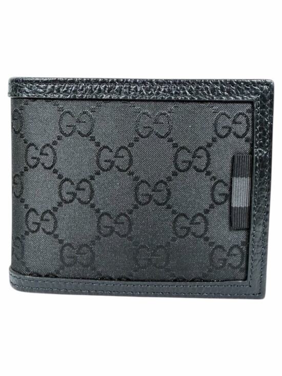 Gucci Other - Gucci GG Monogram Canvas Bi-Fold Wallet Leather Trim Black 260987
